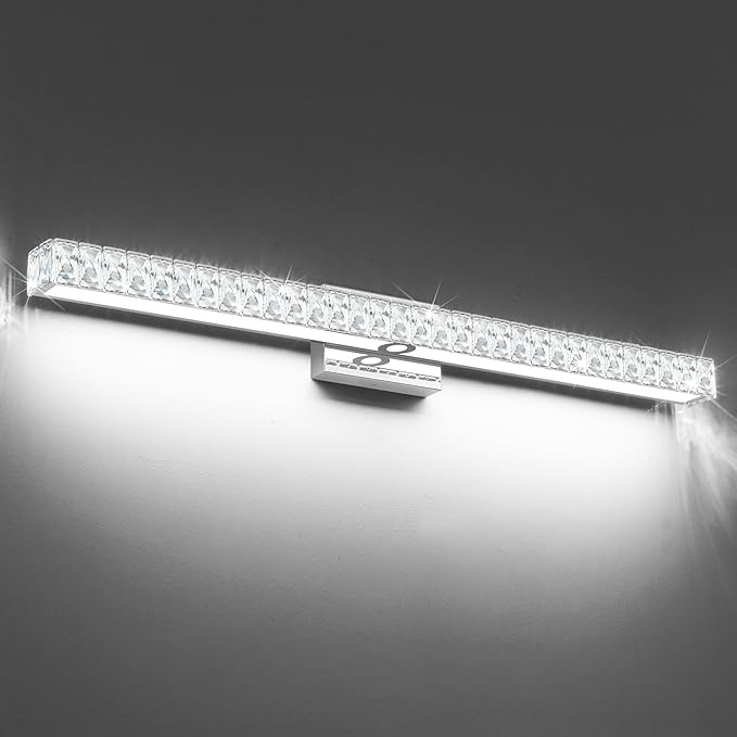 SOLFART LED Modern Bathroom Vanity Lights Over Mirror, Crystal Bathroom Light Fixtures, 40 Inch LED Chrome Vanity Light Wall Light