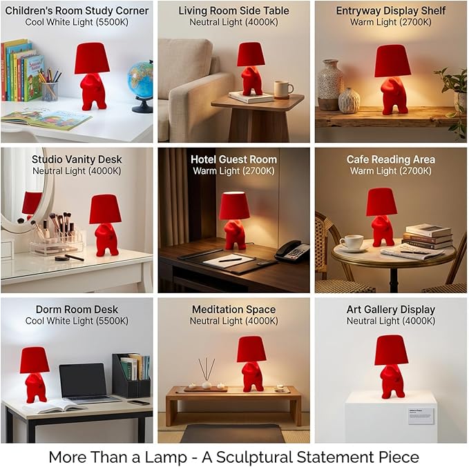 Bedside Touch Control Table Lamp, Golden Decor Thinker Statue LED Table Lamp with USB Port, 3 Way Dimmable Modern Night Light Nightstand Lamp for Home Living Room Office Shelf Decor (red-A)