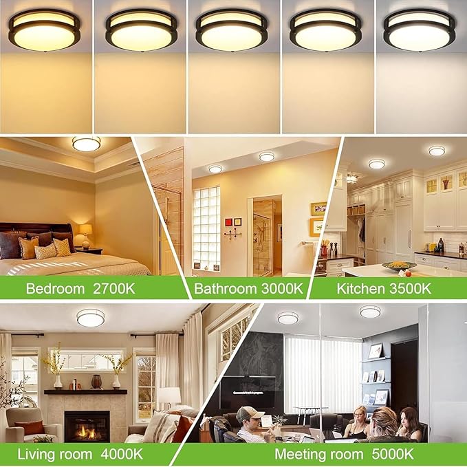 hykolity 13 inch Flush Mount LED Ceiling Light Fixture, 2700K/3000K/3500K/4000K/5000K Adjustable Ceiling Lights, Oil Rubbed Bronze Saturn Dimmable Lighting for Bathroom Kitchen, ETL Listed - 2 Pack