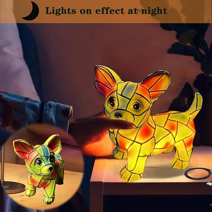 Neioaas Chihuahua Lamps - Retro Dogs Stained Resin Tabletop Night Light, Dog Series Art Night Light, 3D Cute Pet Dogs Themed Lamp LED Table Lamps, Fun for Dog Lovers