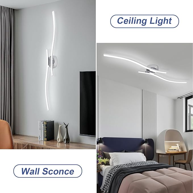 28W Chrome Linear Ceiling Light Modern LED Ceiling Light Fixture 6000K Aluminum 39.37Inch Long Ceiling Lamp for Hallway, Kitchen, Bedroom, Dining Room