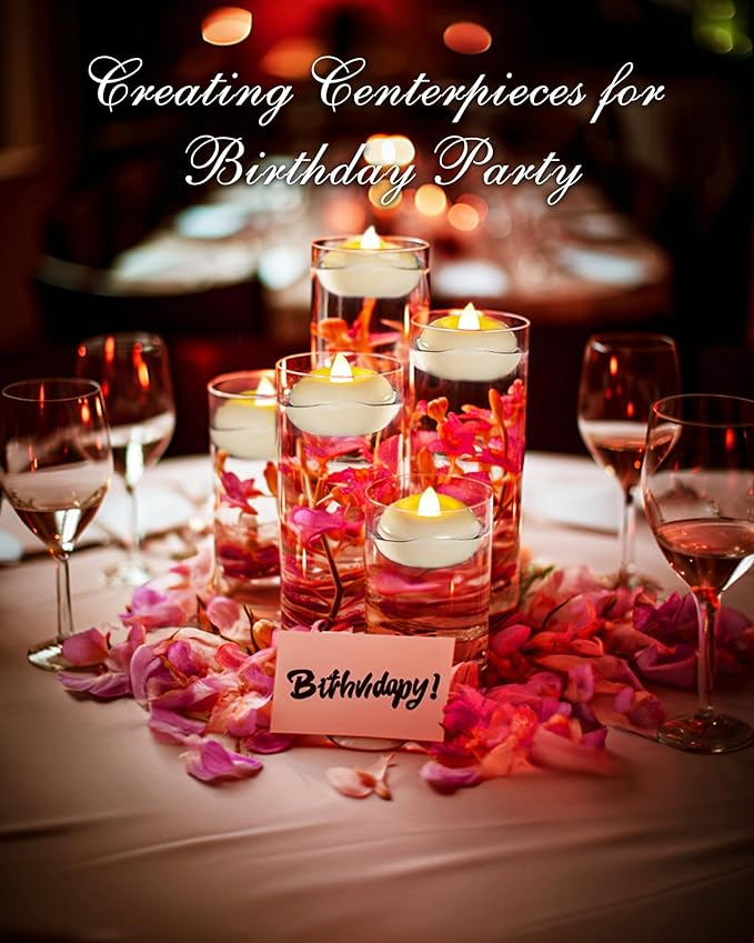 Homemory 2” Flameless Led Floating Candles, 200 Hour Plastic Battery Operated Flickering Waterproof Tealights for Cylinder Vases, Centerpieces at Wedding, Party, Pool, Holiday(6Pack, White Base)