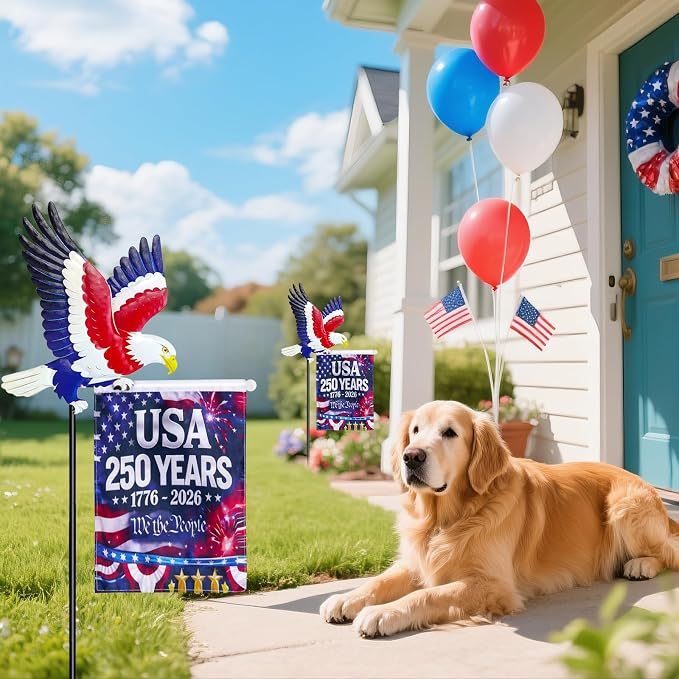 250th Anniversary America 9.4x6.5Inch Garden Flags,Eagle Garden Stakes with USA 1776-2026 Yard Sign Double-Sided Waterproof Flag,4th of July Patriotic Decorations Outdoor Independence Memorial Day