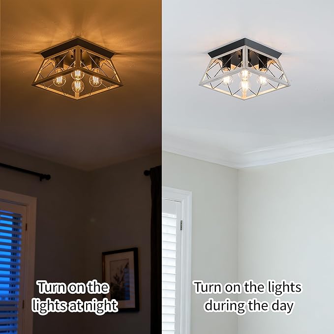 4-Lights Close to Ceiling Light,Industrial Ceiling Light Fixture for Dining Room, Kitchen, Living Room, Hallway, Entry, Laundry - E26 Base (No Bulb)