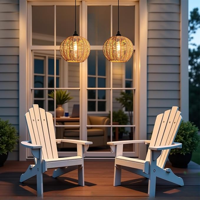 TWINKVILLA Battery Operated Chandelier, 2Pack Hanging Gazebo Lights, Cactus Shape Boho Rattan Pendant Lights Outdoor Waterproof for Patio Tree Pergola Porch and Indoor Decor
