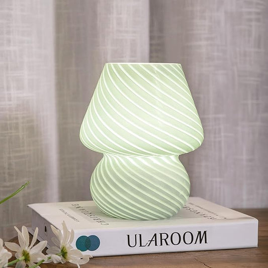 ULAROOM USB Plug-in Mushroom Lamp Small Bedside Table Lamp with 3 Temperature LED Bulb,Free Dimming Nights Light for Bedroom/Living Room/Entryway/Corner Decor (Stripe Green)