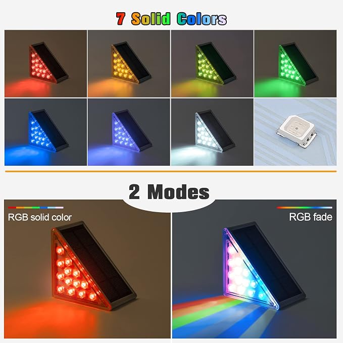 NIORSUN Solar Step Lights,6 Pack RGB Solid Color Changing Solar Stair Lights Outdoor Waterproof IP67 Auto On Off,Solar Lights for Steps,Stair,Patio,Yard,Porch,Front Door,Deck Decor