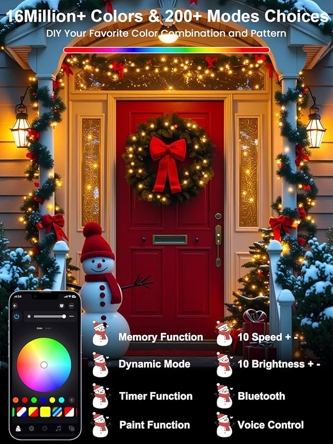 Smart Color Changing 4th of July Lights with Remote & App, 66FT 200LED Red White and Blue Twinkle Lights with Timer, RGB Patriotic Fairy String Light Waterproof Indoor Outdoor Independence Day Decor