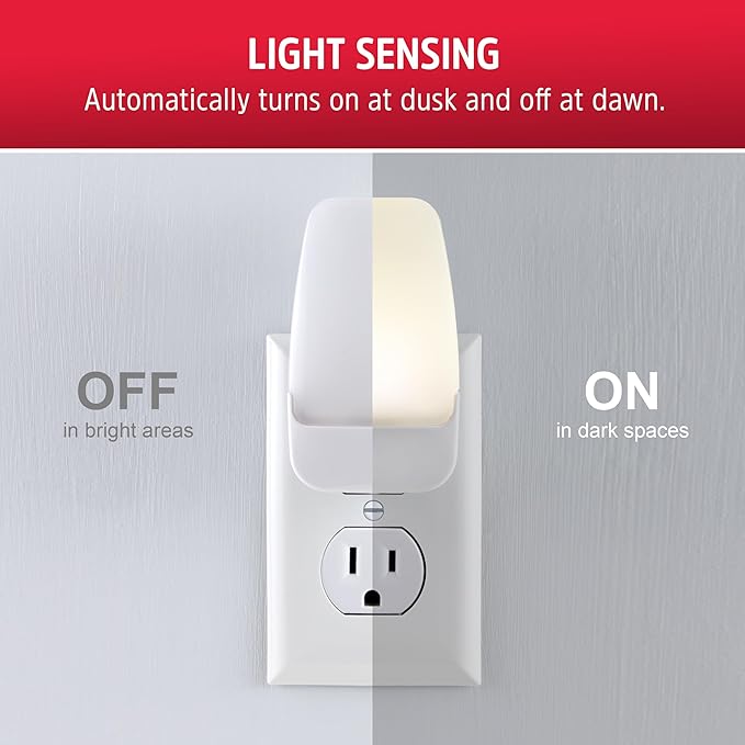 Energizer LED Night Lights Plug Into Wall Dusk to Dawn Sensor Home Decor Apartment Essentials Ambient Lighting Warm White Nightlight 81565 2 Pack