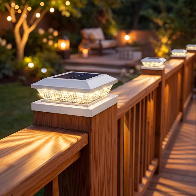 Mlambert 4x4 Solar Post Cap Lights Outdoor 4 Pack, Waterproof Solar Fence Light for Wooden/Vinyl Post, 2 Color Outside Deck Patio Porch Decor, White