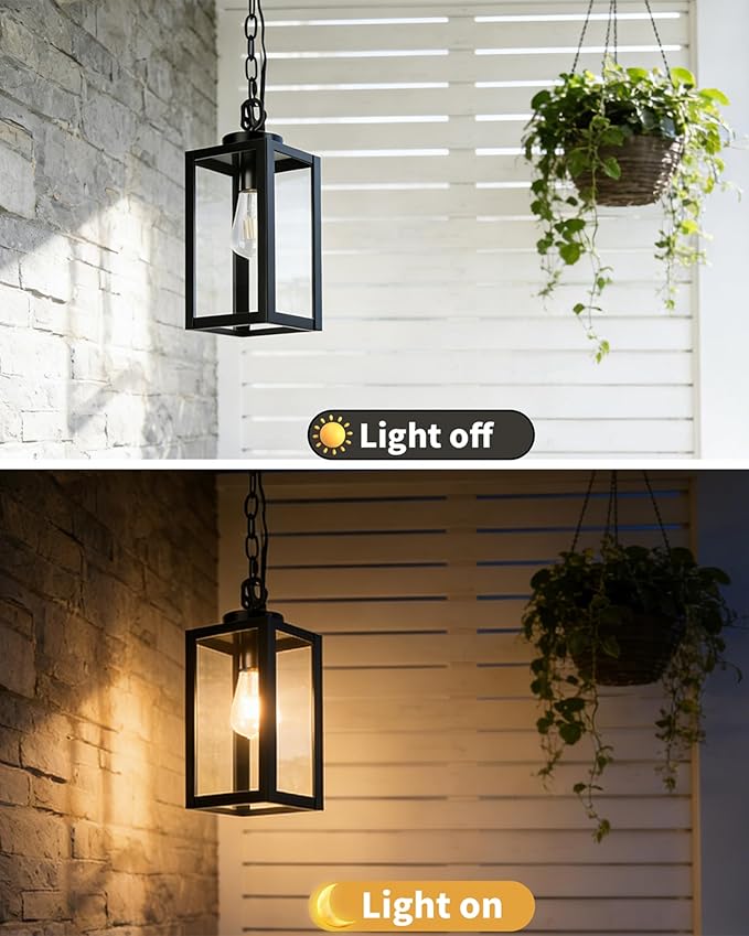 13" Outdoor Pendant Light for Porch - Farmhouse Exterior Hanging Lantern with Clear Glass,Weatherproof for Entryway, Doorway, Patio, Garden, and Outdoor Spaces