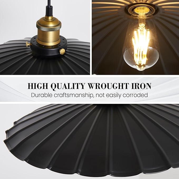 Plug in Pendant Lights for Ceiling,15.7 Inch Retro Black Metal Shade Plug in Hanging Lamp On/Off Switch Dining Room Hallway Hanging Pendant Light for Farmhouse