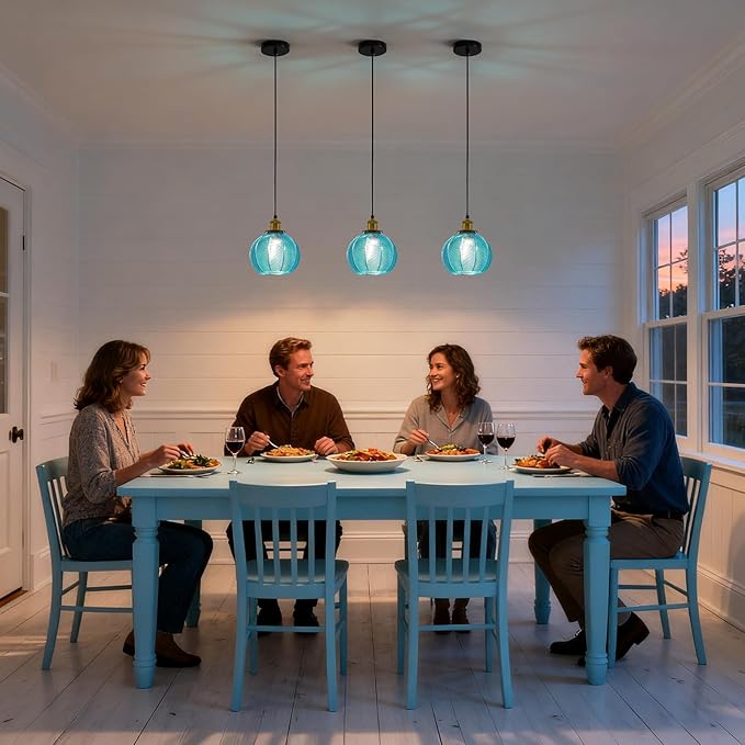 7.8in Vintage Pendant Light 1- Light Kitchen Sink Pendant Lights with Blue Hand Blown Glass Small Hanging Lamp for Kitchen Island Dining Room Bedroom Bathroom Hallway E26