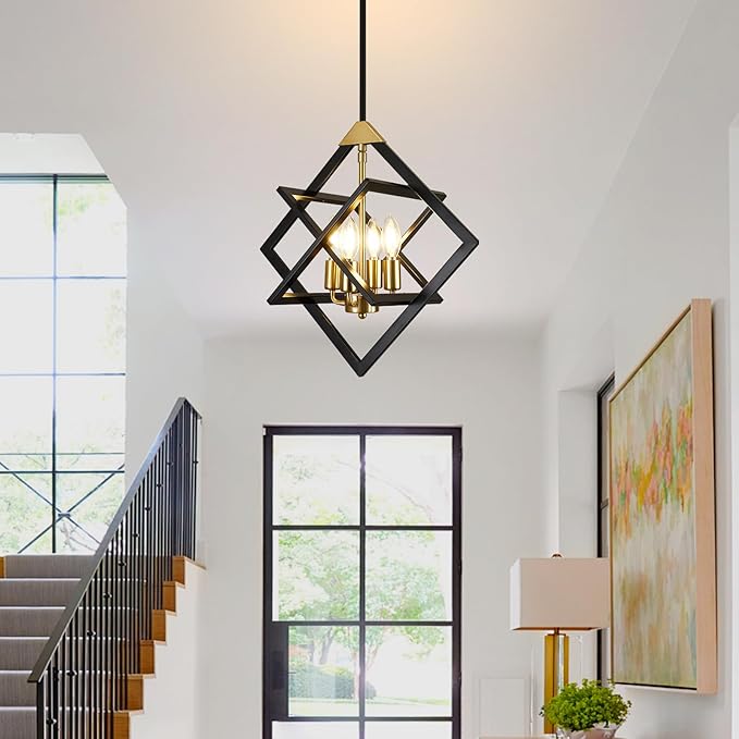 18" Modern Pendant Lights Kitchen Island, 4-Light Black and Gold Pendant Light Fixtures, Farmhouse Chandelier Kitchen Island Lighting, Industrial Hanging Pendant Lights for Kitchen Island Entryway