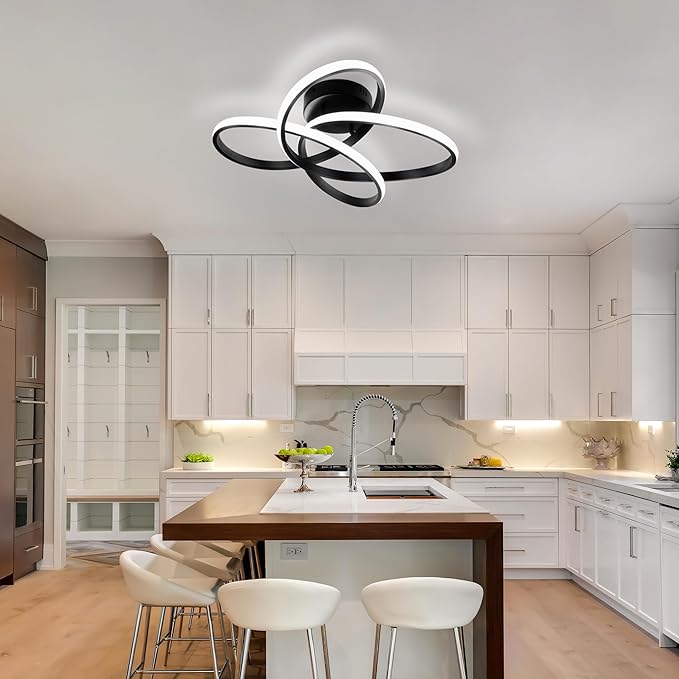 Modern LED Chandelier, 50W LED Ceiling Light with Remote Control, 3000-6000K Color Temperature Changing, Black Chandelier for Bedroom, Entryway, Hallway, Kitchen