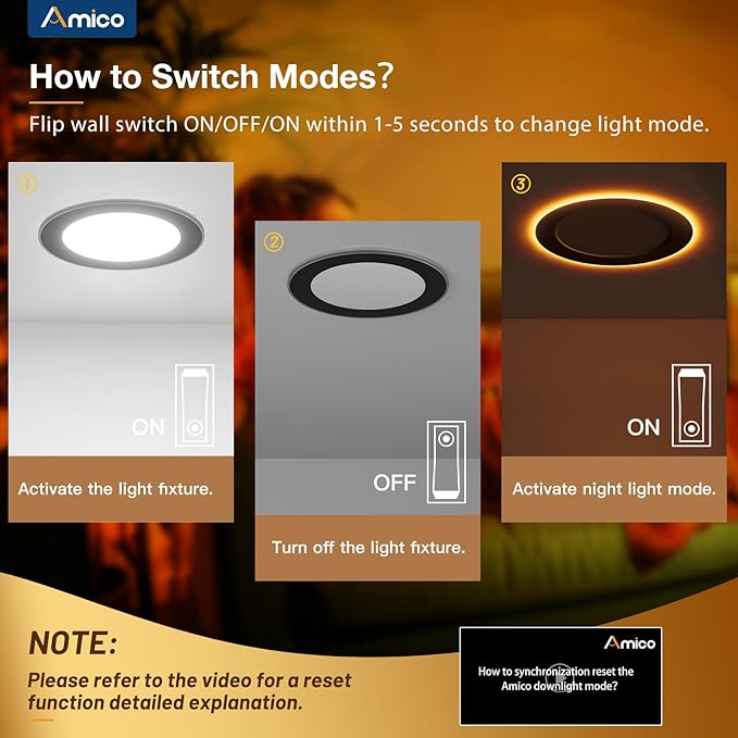 Amico 6 Pack Black 4 Inch 5CCT LED Recessed Ceiling Light with Night Light, 2700K/3000K/3500K/4000K/5000K Selectable Ultra-Thin Lighting, 10W=90W, 700LM, Dimmable Canless Wafer Downlight - ETL&FCC