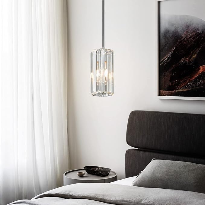 Chrome Pendant Lighting Modern Pendant Light Mini Crystal Chandeliers Adjustable Pendant Light Fixture for Kitchen Island Dinning Room Corridor Bedroom(Chorme 1-Light)