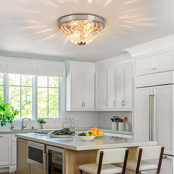 Flush Mount Ceiling Light Fixtures, 2-Light Ceiling Mount for Farmhouse with Seeded Glass Lampshade, Industrial Flush Mount Light Fixture Farmhouse for Hallway, Kitchen, Entryway,Bedroom