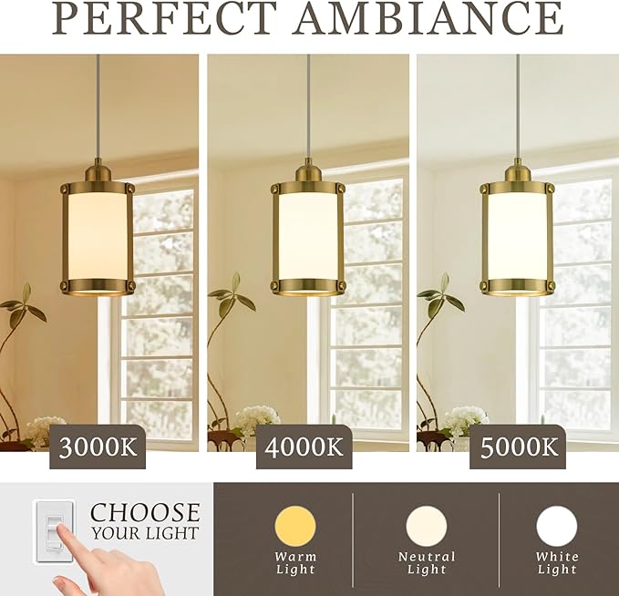 Brushed Gold Pendant Lights Kitchen Island, 1-Light Modern Brass Mini Hanging Light Fixtures with Milk Glass, Farmhouse Kitchen Pendant Lighting Over Island for Sink, OS-3014-1PBGW