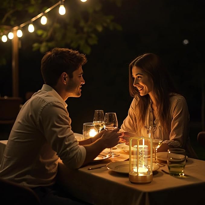 Portable Table Lamp for Outdoor Indoor: Cordless Rechargeable Desk Lamp with 3 Color Stepless Dimmable - Metal Battery Operated Lantern Light for Bedroom/Bar/Coffee Shop/Camping (Gold (Bubble))