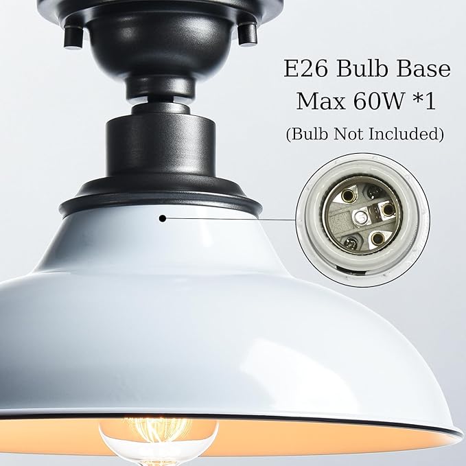 SAMTEEN Farmhouse Semi Flush Mount Ceiling Light 12-Inch Barn Style Ceiling Light Fixture Industrial White Flush Mount Light for Hallway Bedroom Entryway Foyer Kitchen