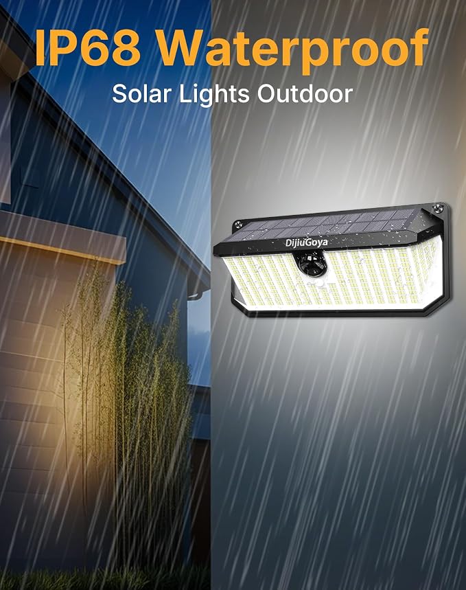 Solar Security Lights Outdoor, 466 LED 4000Lm Ultra Bright, 270° Wide Motion Sensor, IP68 Waterproof, 3 Modes Dusk-to-Dawn Solar Flood Light for Driveway Fence Garden Garage, 2-Pack