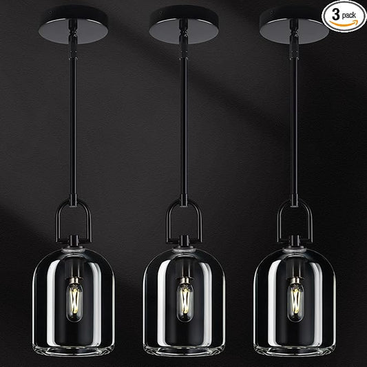 Modern Black Pendant Lights Kitchen Island Ceiling Chandelier Indoor Thick Crystal Hanging Light Fixtures for Kitchen Living Room Dining Room Bedroom（3Pack）
