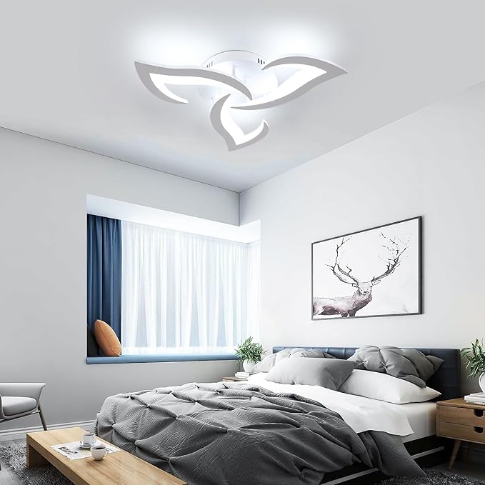 Goeco Modern Ceiling Light, Dimmable Acrylic Ceiling Light with Remote Control (3000K-6500K), 3-Head Flower Shape LED Ceiling Lamp for Living Room, Bedroom, Dining Room, Kitchen