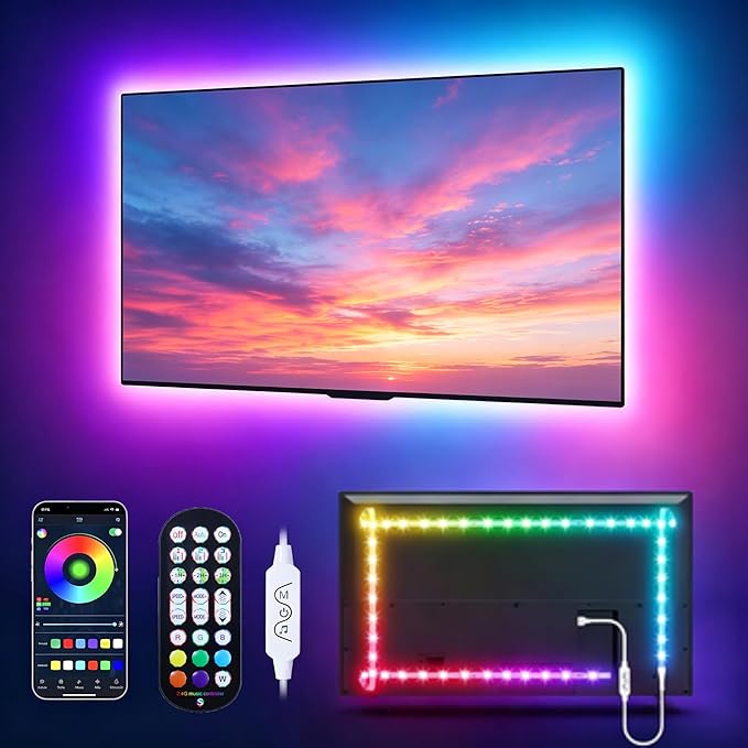 MATICOD LED Lights for TV Led Backlight, 13.1ft RGB Led Strip Lights for TV Lights Behind, USB Led Light Strip for 45-60in TV, Bluetooth APP Control Music Sync Strip Lighting for Christmas Decorations