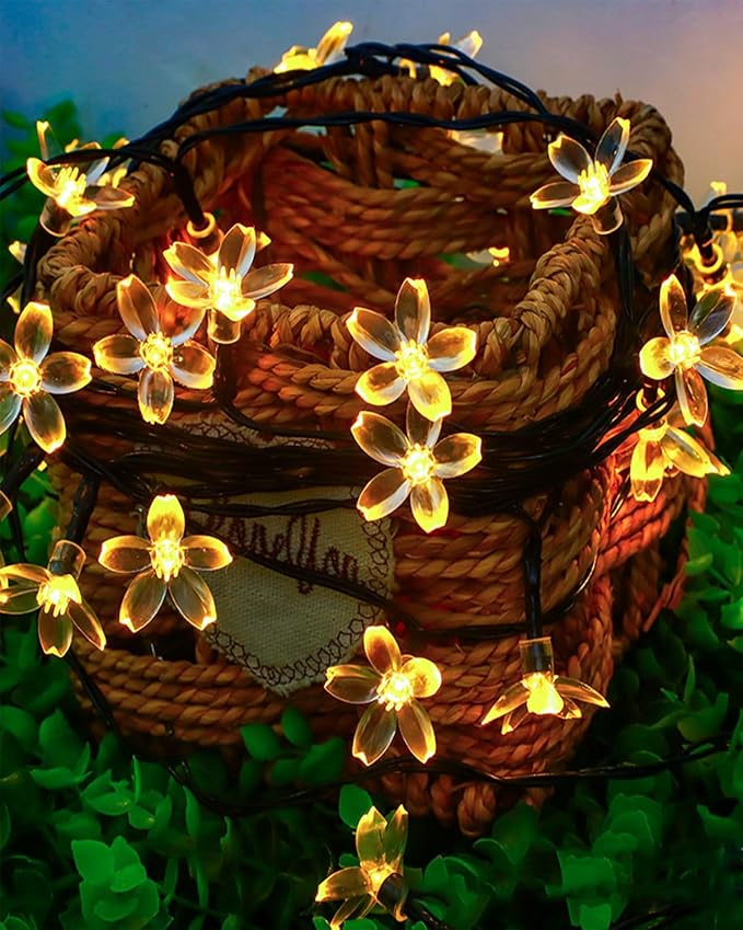 USB Plug in 33ft 100 LED Fairy Flower Lights Strin Indoor Outdoor Decor | Warm White Decorative Floral Lamp Indoor Outdoor Decorations For Bedroom, Christmas, Valientine'S Day, Easter Or Birthday