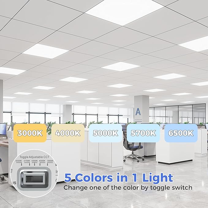 AIKVSXER 4 Pack 2x2 LED Flat Panel Light - Selectable 5 CCT 3000K-6500K & 5 Wattage 30-50W 5500Lm 0-10V Dimmable 2x2 led Drop Ceiling Lights 120-277V for Commercial and Home