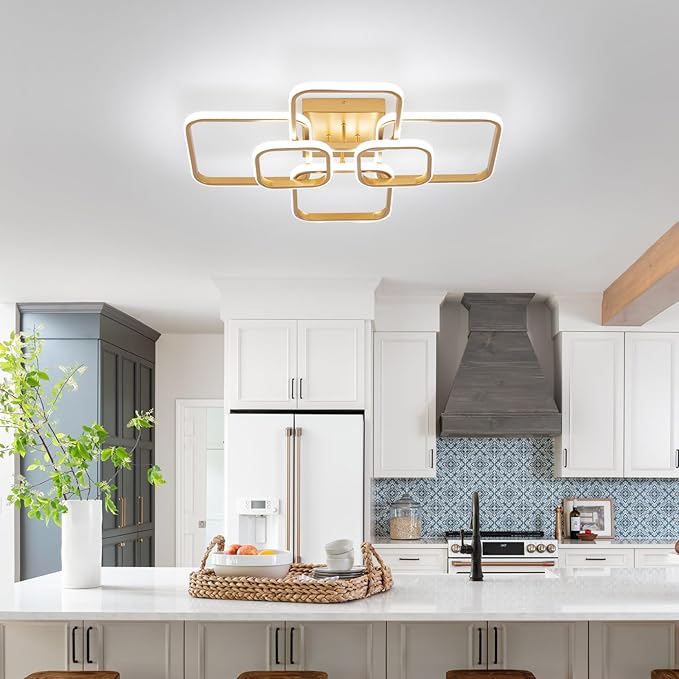 31.5" Modern LED Ceiling Light 6-Square Dimmable Ceiling Light Fixtures with Remote 3000K-6000K Gold Close to Ceilings Lamp 60W for Living Room, Bedroom