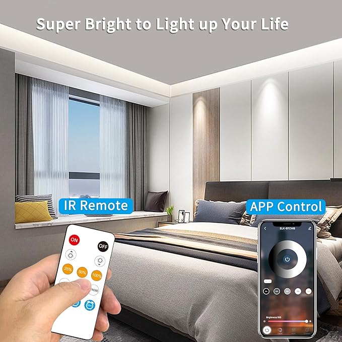100ft COB LED Strip Lights 6000K White Dimmable DC 24V Flexible LED Tape Light for Bedroom, with Remote and app Control LED Light Strip,for DIY Home Decoration(2 Rolls of 50ft)