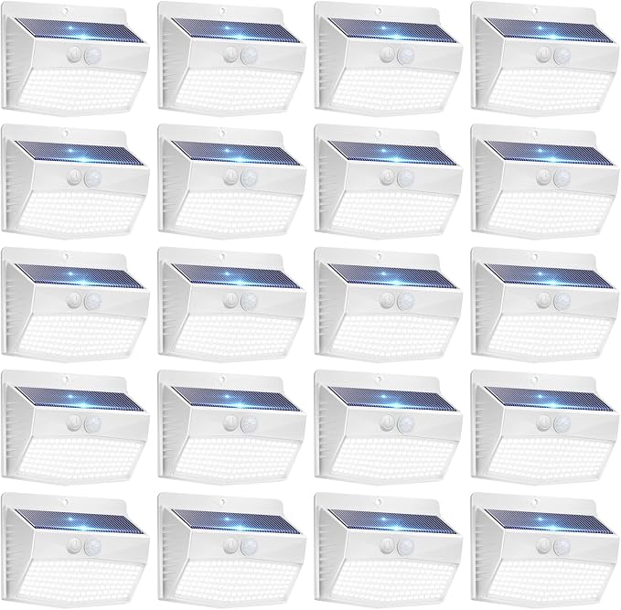 Peasur Solar Lights Outdoor Motion Sensor [20 Packs] Security Light with 3 Lighting Modes Wall Lights Waterproof Solar Powered Lights for Garden Fence Yard, White