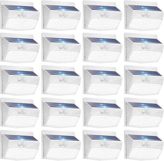 Peasur Solar Lights Outdoor Motion Sensor [20 Packs] Security Light with 3 Lighting Modes Wall Lights Waterproof Solar Powered Lights for Garden Fence Yard, White