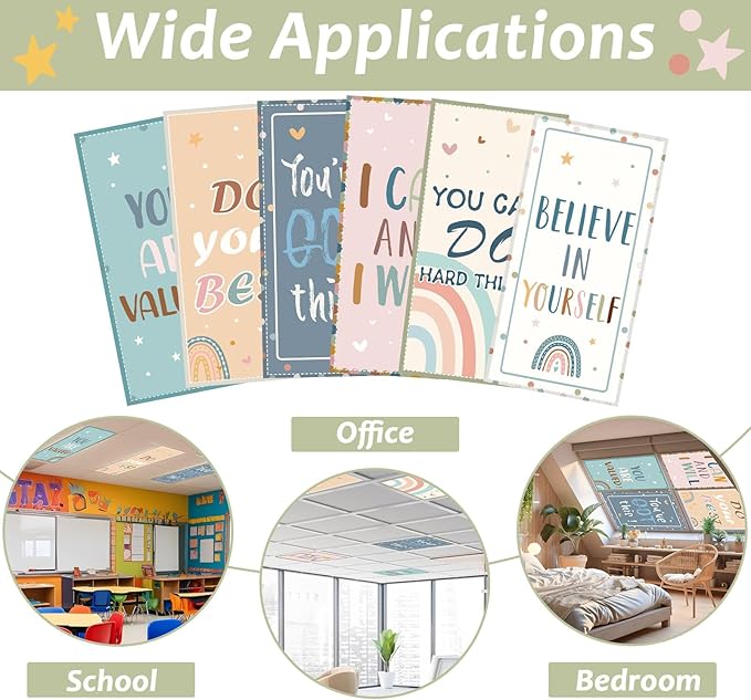 Wiooffen 6 Pcs Fluorescent Light Covers with 60 Magnets Decorative for Classroom Ceiling Lights 4 x 2 Feet Magnetic Light Cover Filter Easy Install for Office Hospital Home Ceiling Supplies (Boho)