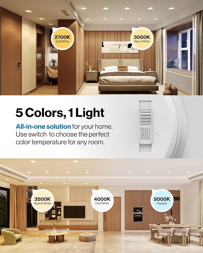 Sunco 60 Pack LED Recessed Lighting 6 Inch, Retrofit Can Lights, 965LM, 13W (100W Equivalent), Selectable CCT 2700K/3000K/3500K/4000K/5000K, Dimmable, Baffle Trim, Damp Rated UL