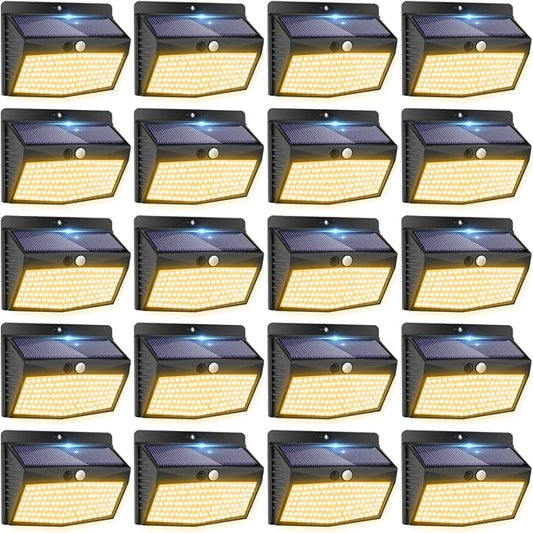 Peasur Solar Lights Outdoor Motion Sensor [20 Packs] Security Light with 3 Lighting Modes Wall Lights Waterproof Solar Powered Lights for Garden Fence Yard, Warm White