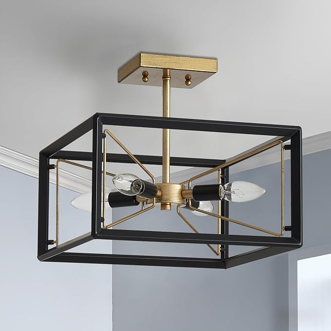 AGV LIGHTING CL046BB Modern Ceiling Light, Semi-Flushmount Close to Ceiling Light Fixture, Perfect for Living Space, L13 x W13 x H11, 4 x E12 Socket, Rustic Brass & Matte Black Finish