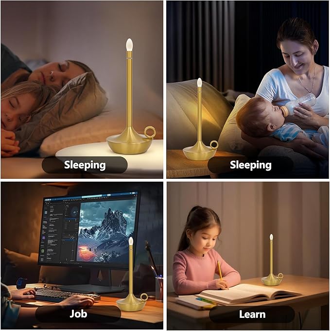 Small Gold Table Lamp, Cordless Portable LED Lamp, Rechargeable Battery Table Lamps,Stepless Dimming Table Lamps for Dining Room, Bedroom, Bedside, Night Light, Balcony , Outdoor,Coffee,Bar ( (gold)