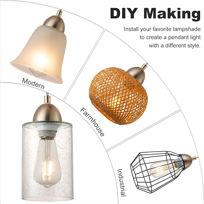 Champagne Bronze Pendant Light Fixture Kit, Small Pendant Lights Kitchen Island, DIY Make Modern & Farmhouse & Industrial Hanging Light, Adjustable Height, 1 Pack（Shade and Bulb Not Included）