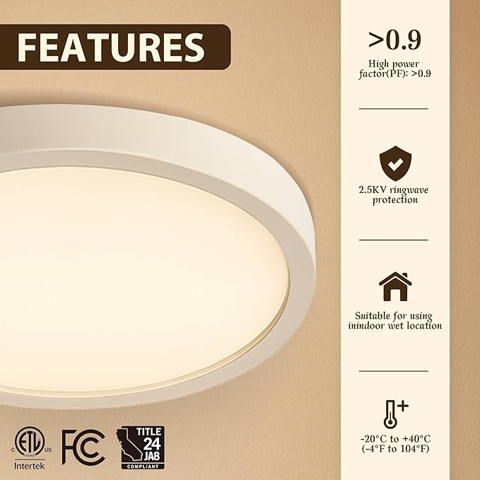 2 Pack LED Dimmable Flush Mount Ceiling Light Fixture, 7 Inch 15W 5CCT (2700K-5000K) Selectable Modern Ceiling Light Close to Ceiling Light,for Bedroom, Kitchen, Bathroom, Hallway