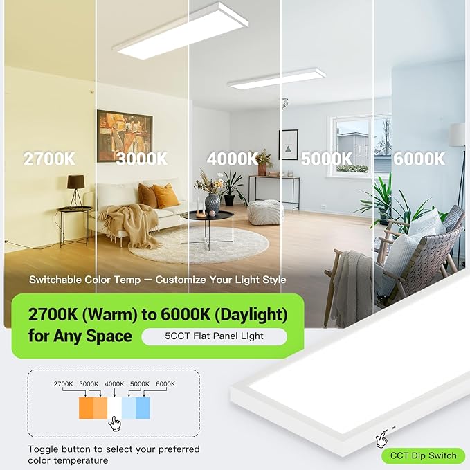 1x4 Led Flat Panel Light, 4-Pack Surface Mount Ceiling Light, 24W/30W/40W, 5200LM Smooth Triac Dimming(10-100%) 5CCT 3000K-6000K, LED Light Fixture for Kitchen Office Garage, White ETL Listed