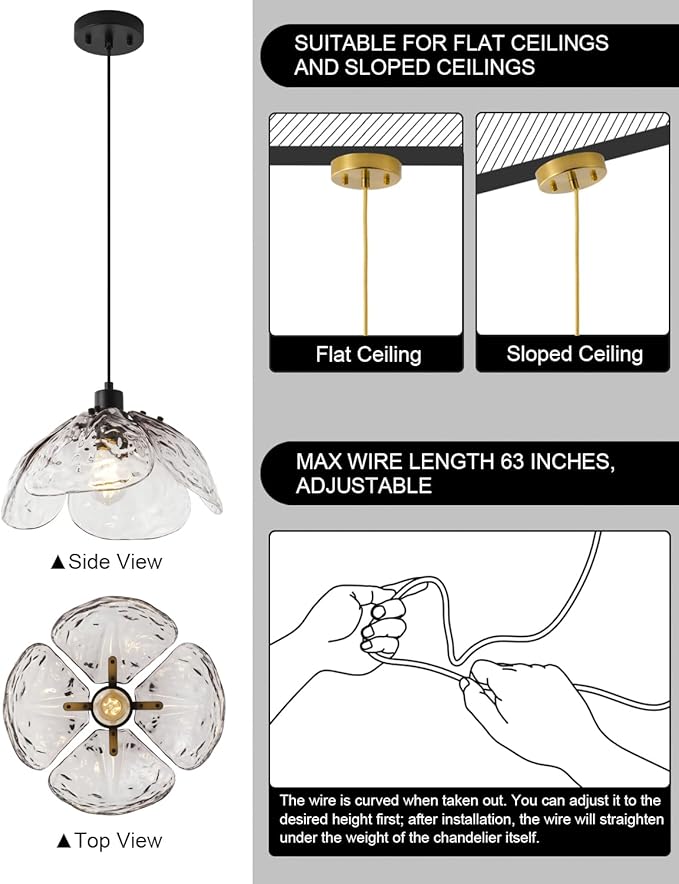 Vintage Gradient Smoke Gray Pendant Light,Black Pendant Lighting Fixture with Handmade Leaf Glass for Bedroom,Kitchen,Hallway,Entryway