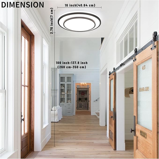 2 Pack Black LED Flush Mount Ceiling Light Fixture 5CCT, Dimmable Light Fixture Ceiling Mount 16" 24W, Overhead Modern Close to Ceiling Light for Living Room,Kitchen,Bedroom