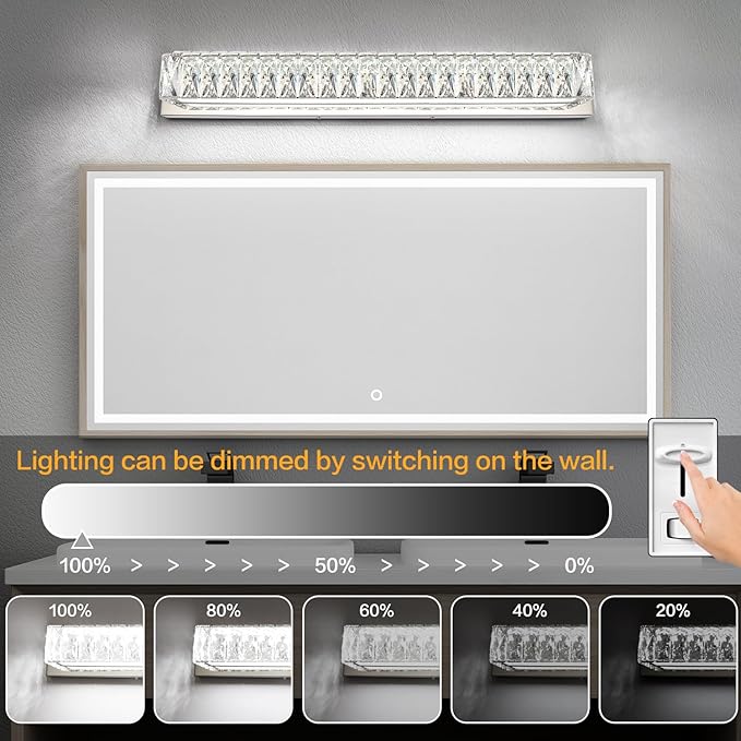 ZUZITO 30in LED Bathroom Lights Over Mirror Modern Crystal Vanity Lights Bar Chrome Wall Lighting for Bath
