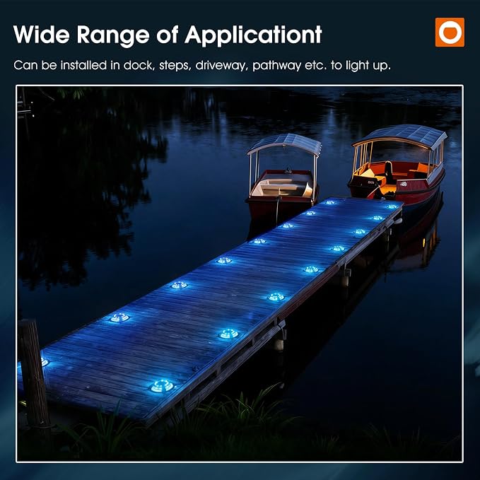 addlon Solar Driveway Lights Outdoor 24 Pack, 2 Color Modes LED Deck Dock Marine Waterproof Driveway Marker Lights for Step Sidewalk Stair Garden Pathway Walkway Yard (Blue Light/Cool White)