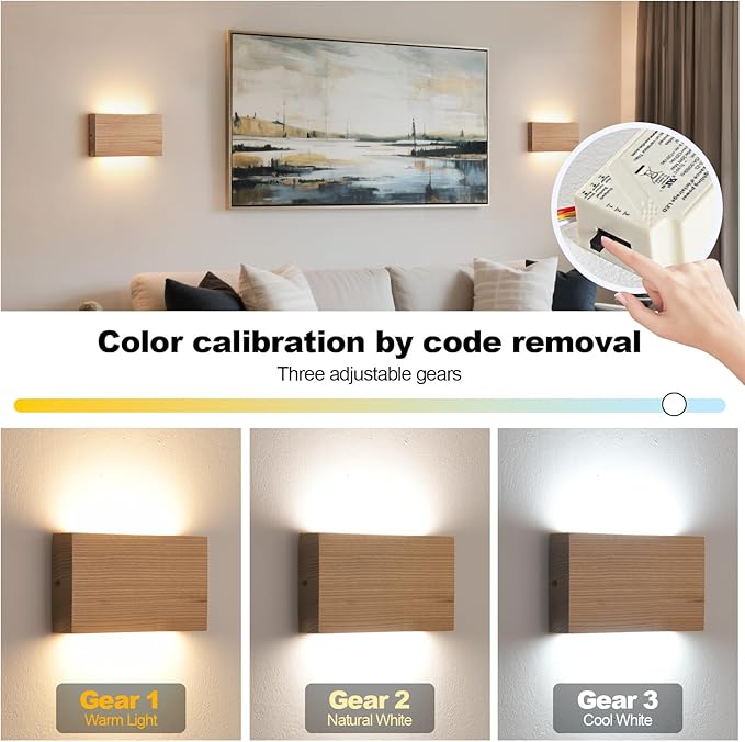 Wood Wall Sconce Indoor Wall Lights Hardwired 2 Pack Up and Down Wall Mount Light for Living Room Bedroom Hallway Lights，wall sconces Set of Two，led Lights for Bed，Light for Bedroom