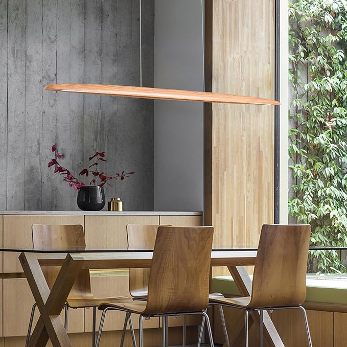 YISDESIGN 51" 36W Wood LED Linear Pendant Light Fixture Led Dining Room Light Dimmable Hanging Light Fixture for Dining Room Kitchen Island Pool Table Lights Natural Ash