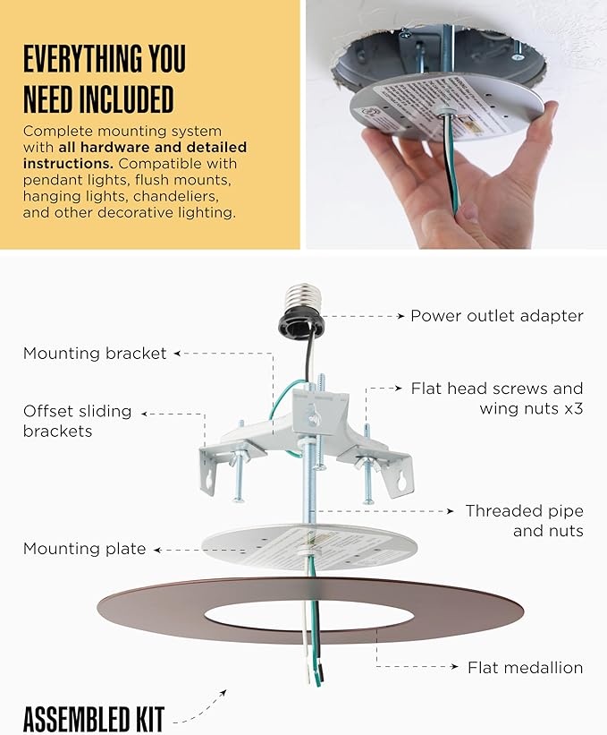 The Can Converter R56 Recessed Can Light Conversion Kit w/ 7"¾ Flat Ceiling Medallion - Home Improvement for 5" & 6" Cans, Converter Kit for Fan & Light Fixture, UL Certified, Oil Rubbed Bronze